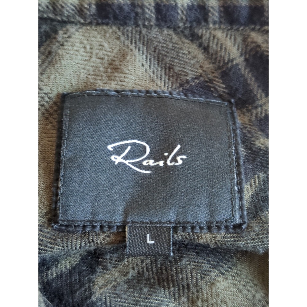 Rails Hunter Olive Jet Stars Flannel Sz Large Button Up Green Black Long Sleeve - Picture 8 of 10